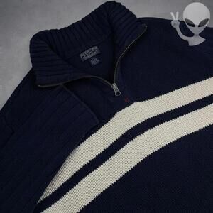 Polo Ralph Lauren Knit Sweater Large Navy White Quarter Zip Preppy Vintage 90s